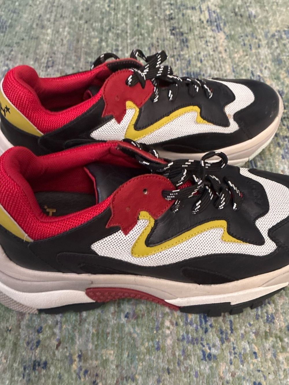 Men's Athletic Sneakers in Black, White & Red with Yellow Accents